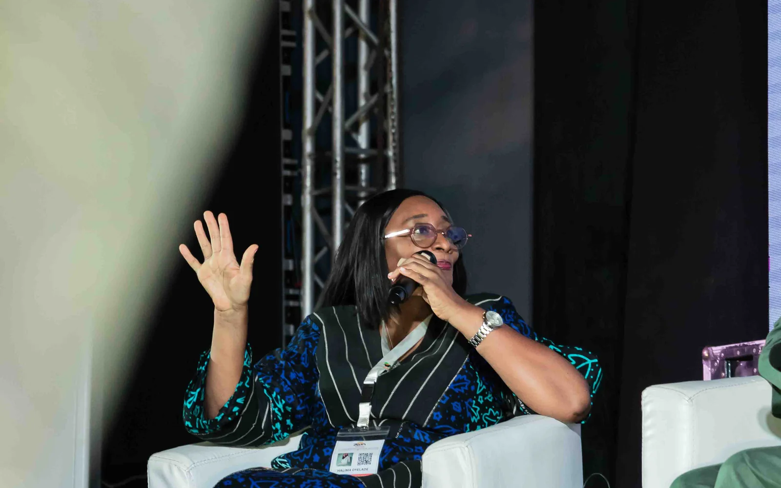 Halima Oyelade speaking during a professional panel